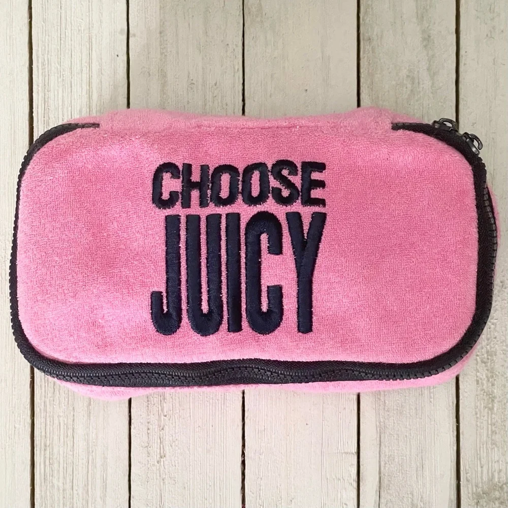 Retro Y2k Juicy Couture Terry Cloth Zip Around Cosmetic Pouch Bag